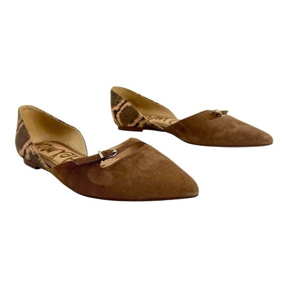 Sam Edelman Size 7.5 Tan Suede Rina Pointed Toe d'Orsay Copper Snake Print Flats - Picture 1 of 7